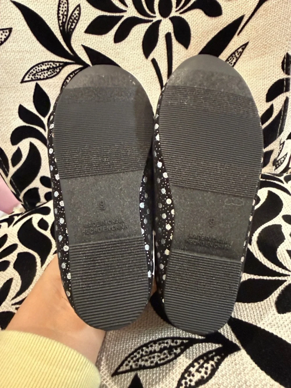 Old Navy Black Mary Jane Flats with Silver Polka Dots